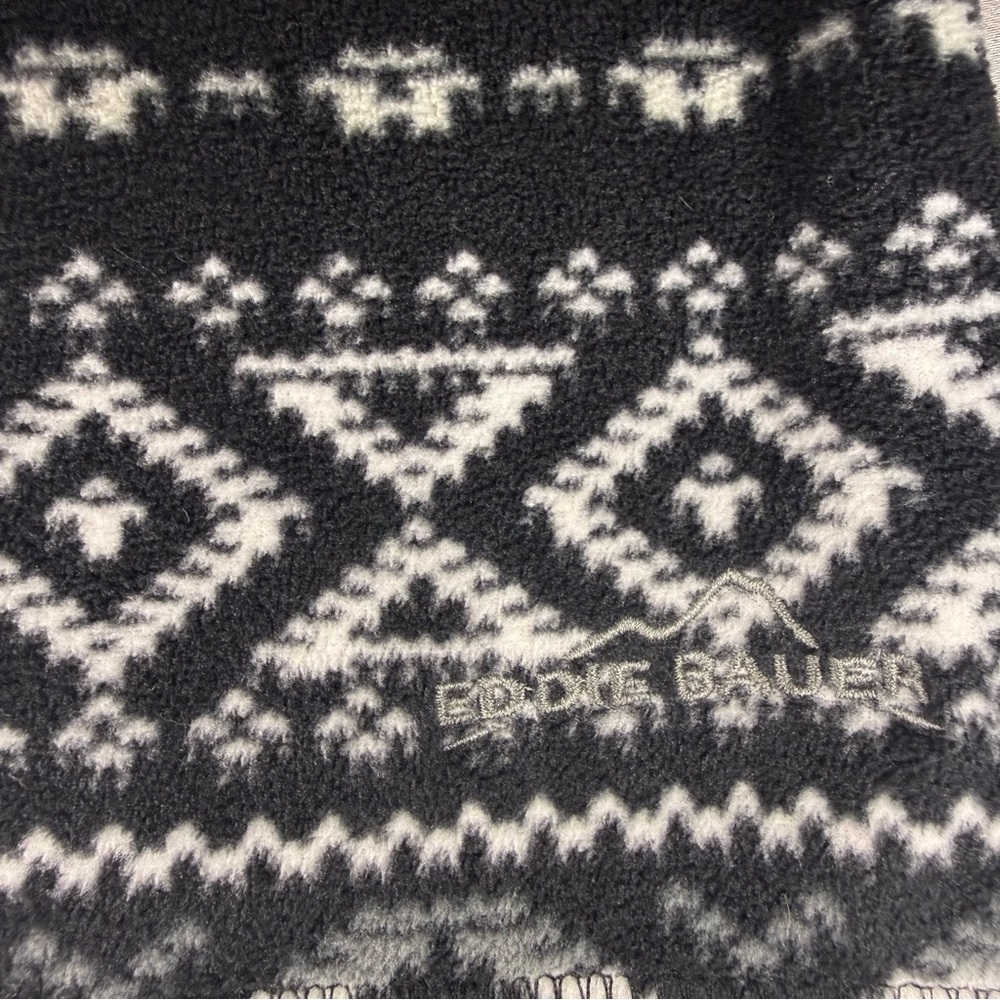 Eddie Bauer Large Fair Isle Fleece Pullover Quest Black White 1/4 Zip Cabin Warm - Picture 4 of 11